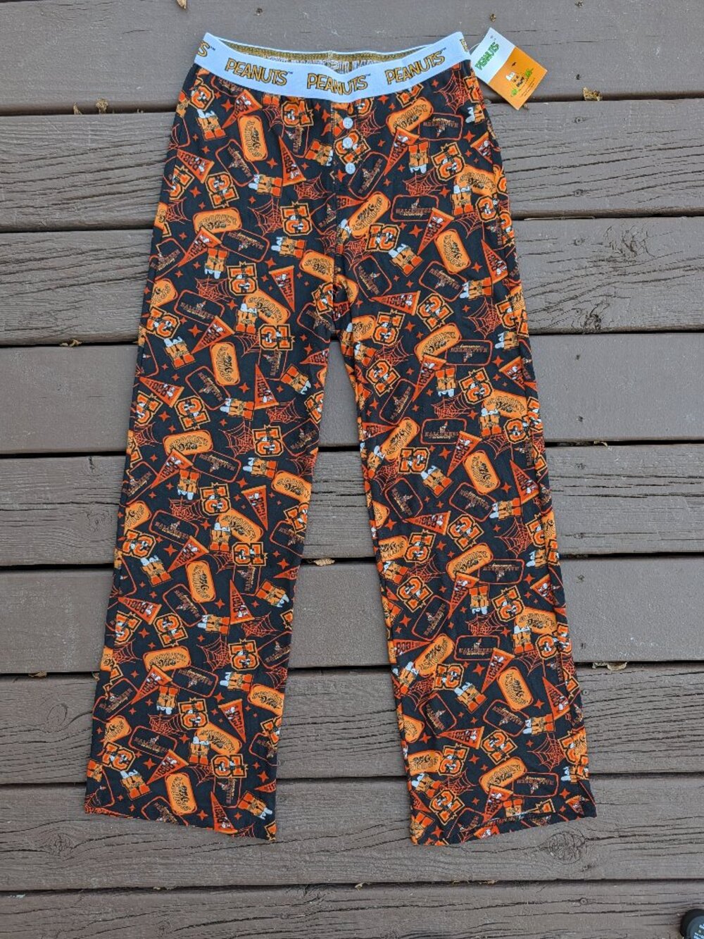 Peanuts Spooky Men's Black/Orange Graphic Lounge PJ Pants Snoopy Halloween Sz. M